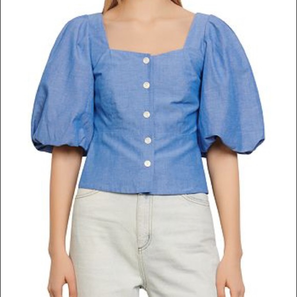 Sandro Chambray Puff-Sleeve Too